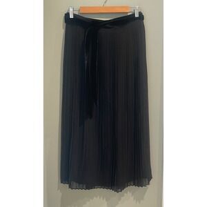 Maison d'Amelie Pleated Skirt Black‎ Velvet Waist Tie Belt Women's Small
